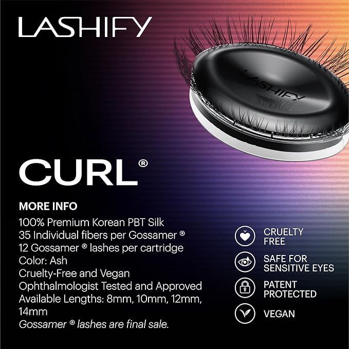 Lashify Curl 10mm Gossamer Eyelash Extensions Refill, Ash Color, DIY False Lashes for a Natural Look