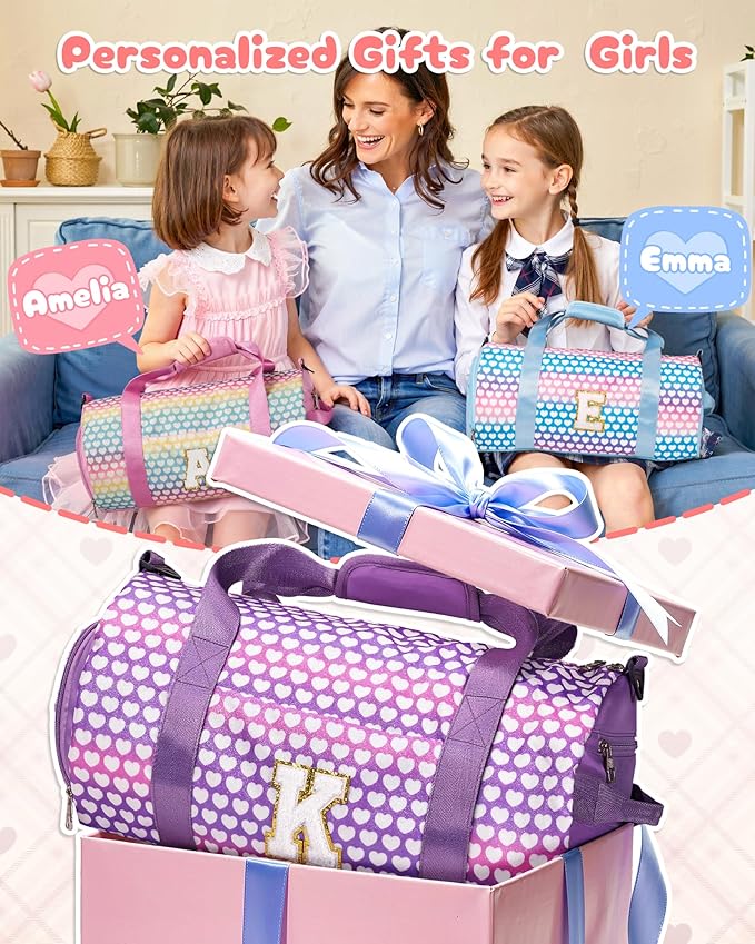 Tween Girl Gifts Trendy Stuff, Girls Travel Duffel Bag, Kids Initial Overnight Bags with Shoe Compartment, Personalized Gym Ballet Dance Bag with Makeup Pouch, Gift for Teenager (Letter V)