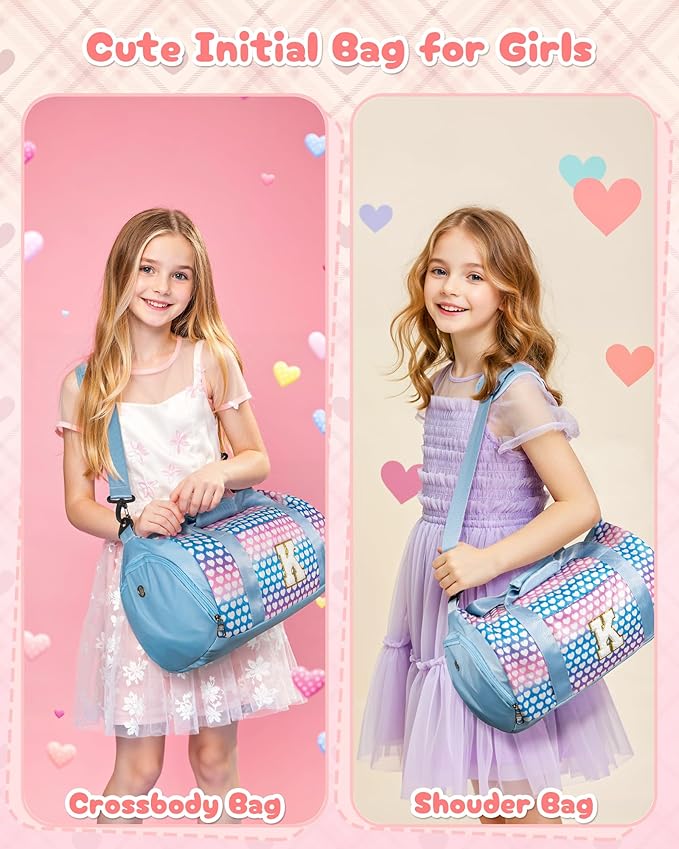 Gifts for 3 Year Old Girl, Girls Travel Duffel Bag, Kids Initial Overnight Bags with Shoe Compartment, Initial Duffle Bag with Makeup Pouch, Stocking Stuffers for Teens (Letter G)