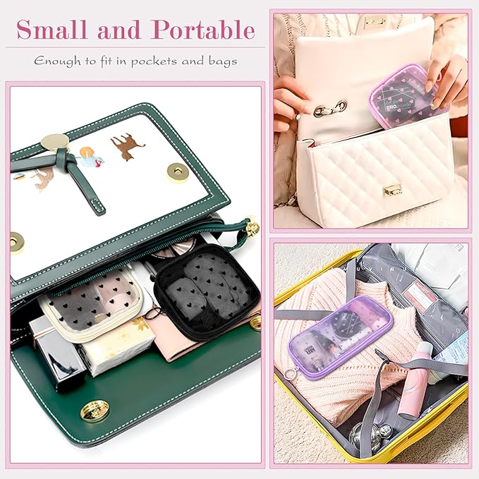 4 Pieces Mini Zipper Nylon Mesh Pouch, Mesh Cosmetic Bags Makeup Bags, Multipurpose Travel Toiletry Bags for Office Supplies and Travel Accessories (Multicolored 01, M)