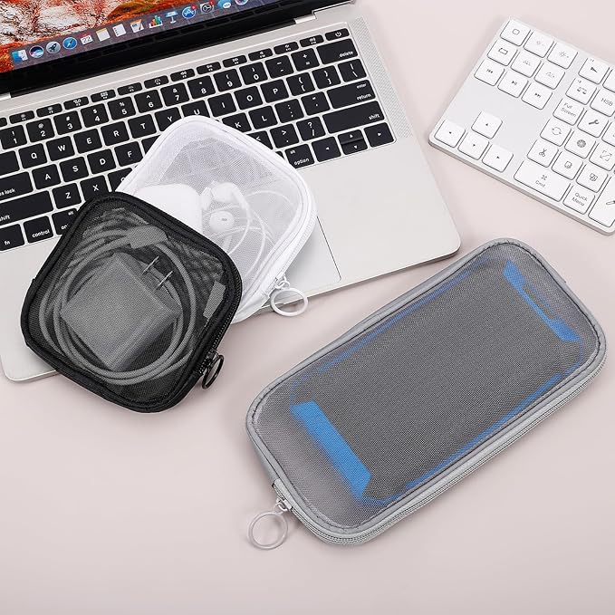 4 Pieces Mini Zipper Nylon Mesh Pouch, Mesh Cosmetic Bags Makeup Bags, Multipurpose Travel Toiletry Bags for Office Supplies and Travel Accessories (Black, S)