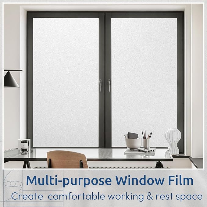 rabbitgoo Window Privacy Film, Non-Adhesive Frosted Glass Window Film for Bathroom, Static Cling Heat Blocking Stickers for Home Indoor Opaque Frosting Coverings House Tint, Matte White 11.8" x 118.1"