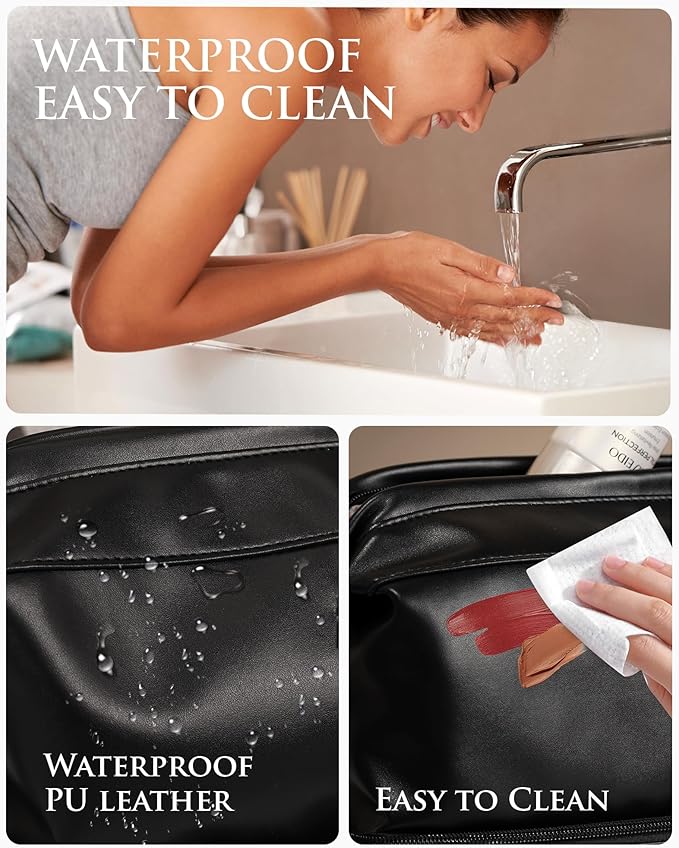 Bridesmaid Gifts for Women, Initial Makeup Bag, Personalized Double Layer Cosmetic Bag with Makeup Brush Organizer, Large Capacity PU Leather Travel Toiletry Bag, Personalized Teacher Gifts