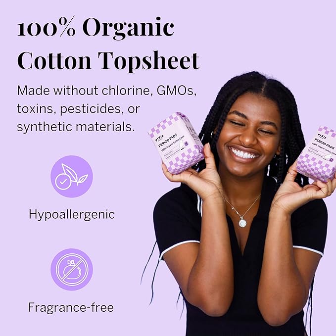 Pixie Organic Cotton Pads for Women - Ultra Thin with Wings, Leak-Proof & Moisture-Wicking for Feminine Care - Compostable, Unscented Menstrual Pads - Regular Absorbency - 48 Count
