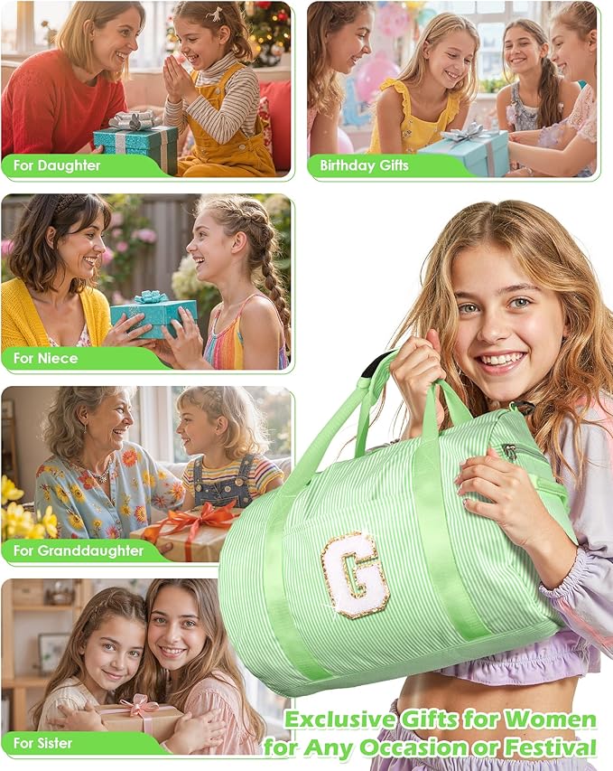 Teen Girl Gifts Trendy Stuff, Girls Travel Duffle Bag, Kids Initial Overnight Bags with Shoe Compartment, Personalized Weekend Bag with Makeup Pouch, Birthday Gift for Kid (Letter P)