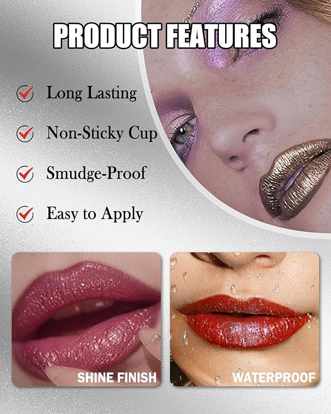 Diamond Glitter Matte Lipstick, Long Lasting Waterproof Rose Pink Metallic Sparkling High Pigment Non-Stick Lip Tint Lip Gloss,Full-coverage Lipgloss, Christmas Lip Makeup Gift for Women Girl-03