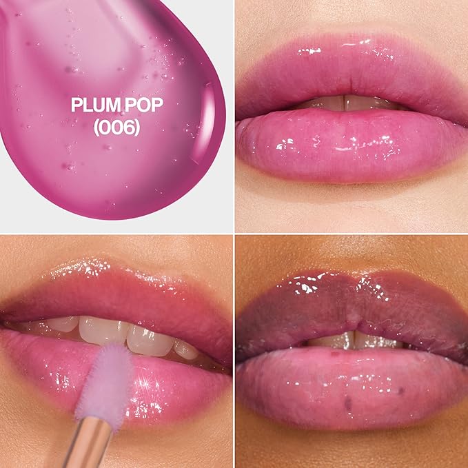 REVLON Super Lustrous Glimmer Lip Oil, Moisturizing & Tinted, Shiny Finish, Made with Plant-Based Squalane, 006 Plum Pop, 0.13 fl oz