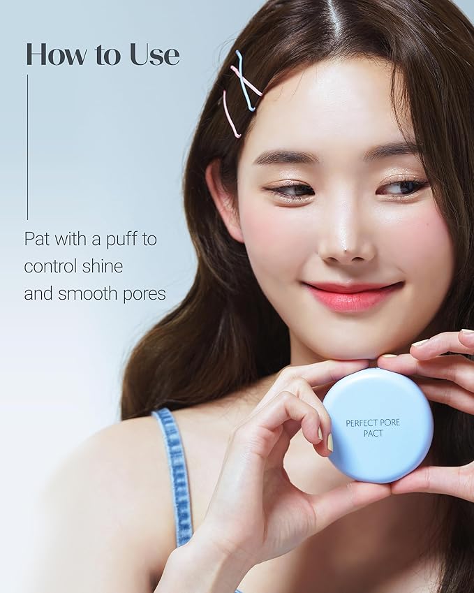 THESAEM Saemmul Perfect Pore Pact - Sebum Control Makeup Pressed Powder Pact, Pore Minimization, Plant-Based Setting Finishing Powder to Absorb Sweat and Prevent Clumps, with Mirror & Puff 12g, 2 Pack