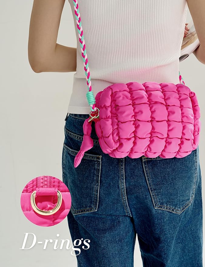 Yarnic Quilted Makeup Bag Cosmetic Bag, Travel Toiletry Bag for Women, Cute Makeup Bag Organizer Baby Pink Puffer Makeup Pouch (M, Pink)