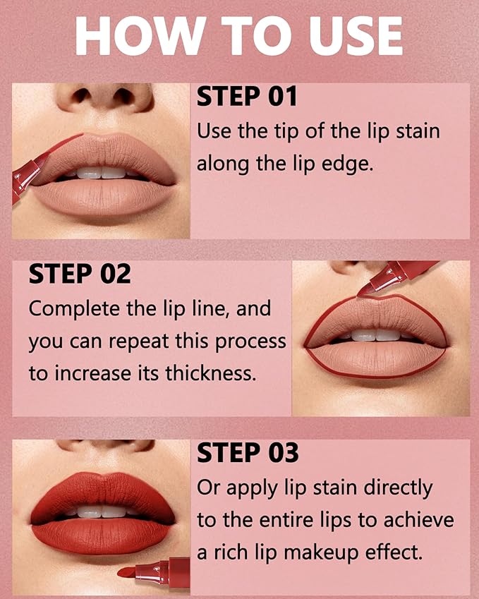 Lip Tint Stain Pen, Berry Red Waterproof Long Lasting Matte Lip Liner Stain Pencil, High Pigment Quick Dry Liquid Lipstick, Non Sticky Smudgeproof Lip Tint Gloss, Christmas Makeup Gift for Women-05