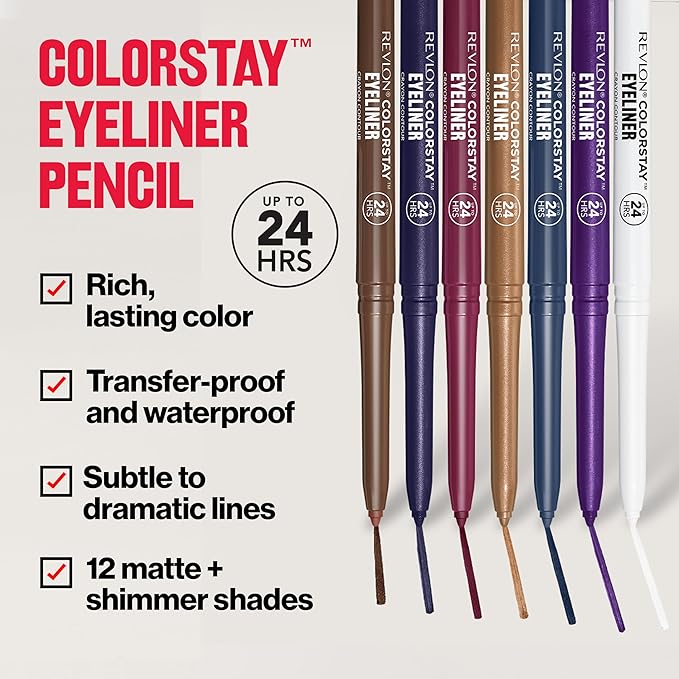 REVLON ColorStay Pencil Waterproof Eyeliner, Smudge-Proof, Eye Makeup with Built-In Sharpener, Stocking Stuffer for Women, 215 White, 0.01 oz