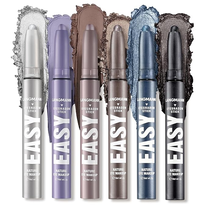 LANGMANNI Eyeshadow Stick, 6 PCS Waterproof Multi-Color Eyeshadow Pen Set, Creamy Long-Lasting Eye Makeup Kit, Natural & Shimmer Shades Contour Stick, Perfect Gifts For Women (#D)