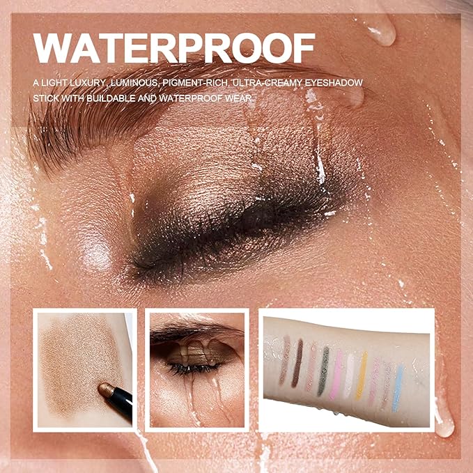 CHIFURE Eyeshadow Stick, Shimmer and Matte Cream Eye Shadow Brightener Sticks Eyeliner Pencil Crayon, Waterproof Long Lasting Eye Highlighter Stick Makeup,0.056 Oz(#7-Sun)