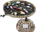 Lay-n-Go Cosmo Layflat Drawstring Cosmetic & Makeup Bag Organizer w/Zipper Pocket, Brush Loops & More, Cinch to Close, Lay Flat to Use, Durable, Machine Wash, Travel Toiletry Bag (20", Leopard)