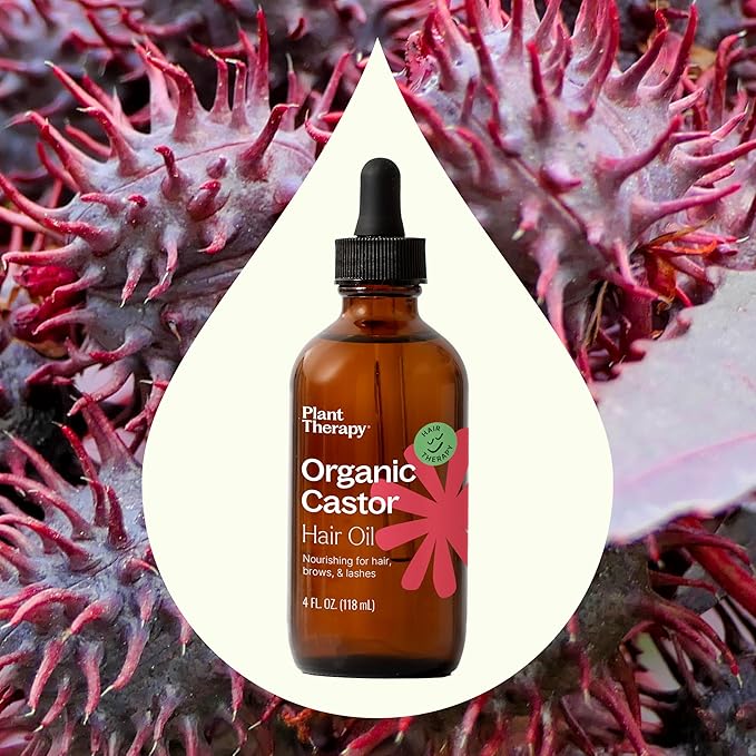 Plant Therapy Organic Castor Oil 4oz - 100% Pure & Natural Grade for Nourishing Hair and Skin Treatment - Cold Pressed - USDA Certified - Hexane Free - Stimulates Hair Growth, Treats Dry Skin
