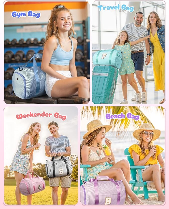 Christmas Gift for Grandkid, Girls Travel Duffle Bag, Kids Initial Overnight Bags with Shoe Compartment, Personalized Weekender Bag with Makeup Pouch, Dance Recital Gifts for Girl (Letter Y)