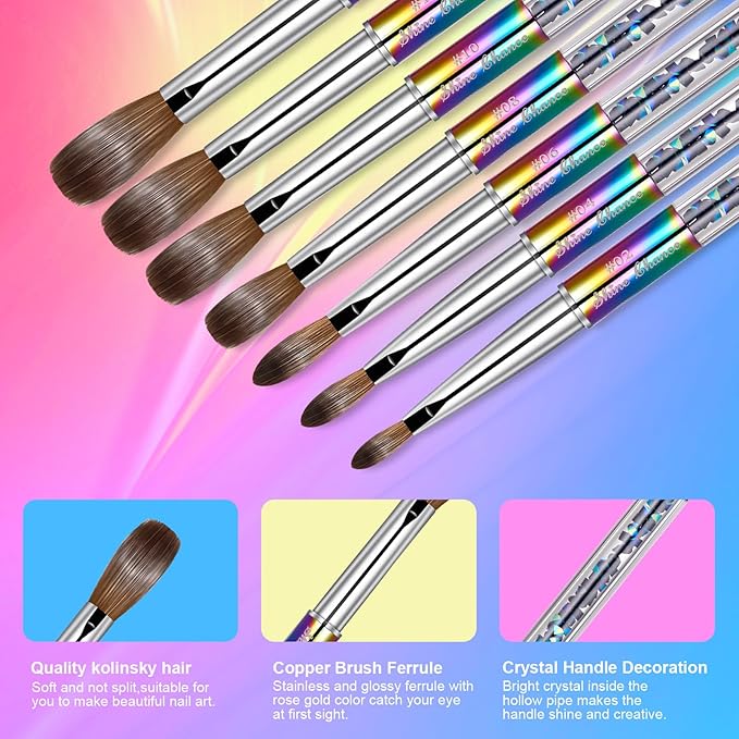 Acrylic Nail Brush Size 2, 100% Real Kolinsky Art Nail Brush for Acrylic Powder Application, Handmade Women Manicure Nail Extension Tool for Professional DIY Home Salon and Beginners