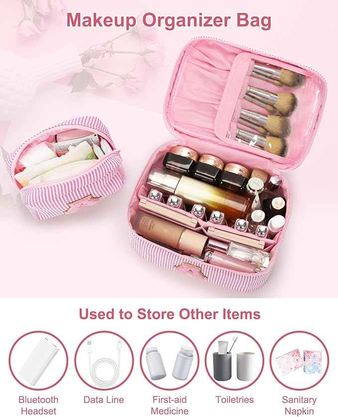 MONSTINA Personalized Initial Makeup Bag for Women,Make Up Case for Girlfriend Bridesmaid Wife,|Personalized Gifts for Women Friends|Cute Toiletry Make Up Traveling Stuff Organizer,Pink X