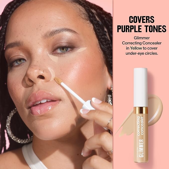 Revlon Glimmer Correcting Concealer, Liquid Under Eye Makeup, Made with Caffeine, Vitamin C, & Stevioside, 115 Yellow, 0.3 fl oz