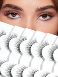 Wispy Cat Eye Lashes False Eyelashes Natural 15MM Strip Eyelashes Thin Band False Lashes 3D Volume Fake Lashes 7 Pair Soft Lash Pack Siligli