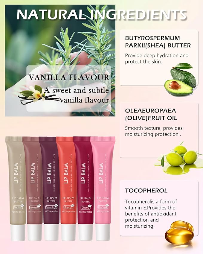 Lip Balm Butter Poppy, Hydrating Tinted Butter Lip Gloss,Clear Lip Mask Lip Care Moisturizer,Smooth Lip Treatment Balm,Jelly Yummy Glow Reviver Fat Lip Oil,Christmas Makeup Gift for Women-04