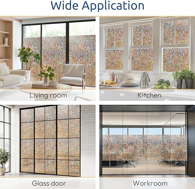 rabbitgoo Window Privacy Film Rainbow Film Decorative Window Sticker, 3D Static Stained Glass Cling Tint for Home Heat Control Non-Adhesive, Brown, 23.6 x 157.4 inches