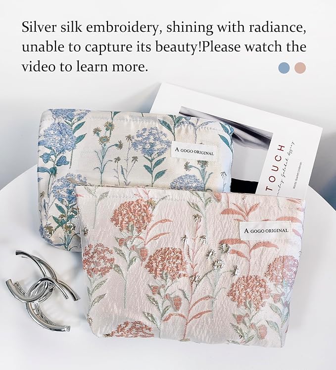 STARDW Aesthetic Floral Makeup Bag Cute Small Cosmetic Bags for Women Girls, Travel Toiletry Bag Large Capacity Zipper Makeup Pouch, Purse Organizer Pouches