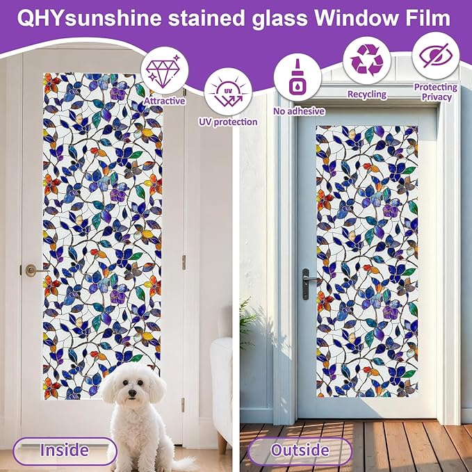 Window Privacy Film Stained Glass Window Film Frosted Window Film Window clings Non-Adhesive Reusable Decorative for Home Removable (Purple Frosted,17.5 X 157.4 in