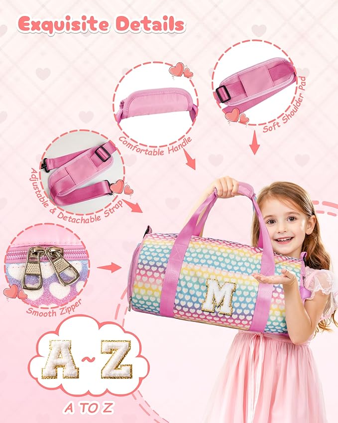 Teenager Cheer Gifts, Girls Travel Duffel Bag, Kids Initial Overnight Bags with Shoe Compartment, Personalized Weekender Bag with Makeup Pouch, Birthday Gift for Daughter (Letter P)
