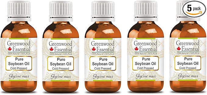 Greenwood Essential Pure Soybean Oil (Glycine max) Cold Pressed (Pack of Five) 100ml X 5 (16.9 oz)