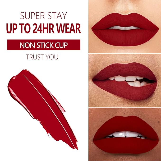 MAKI YIKA 3Pcs Matte Liquid Lipstick Makeup Set Red Purple Pink Lipstick Long Lasting Smudge Proof Non Transfer Lip Makeup, Purple/Pink/DeepRed