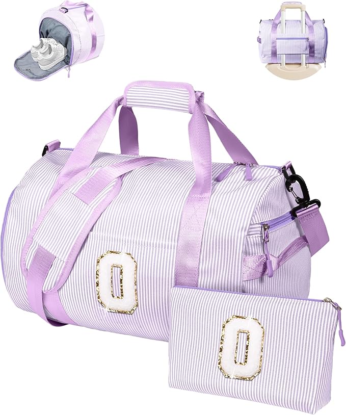 Teen Girl Gifts Trendy Stuff, Girls Travel Duffle Bag, Kids Initial Overnight Duffel Bags with Shoe Compartment, Personalized Dance Bag with Cosmetic Pouch, Trip Essentials (Letter O)