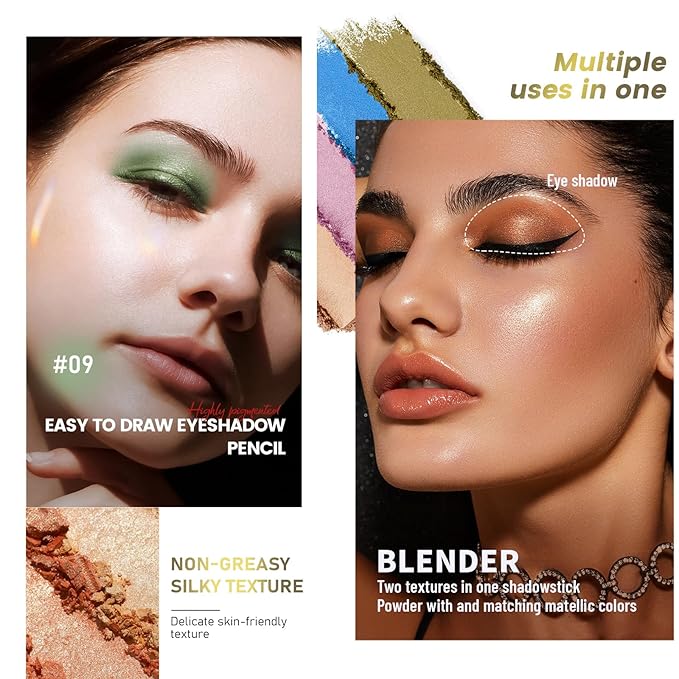 Olive Green Dual Ended Eyeshadow Stick 12 Colors Matte and Shimmer Waterproof Long Lasting Creamy Eyeshadow Pencil for Smokey Eye Natural Everyday Makeup