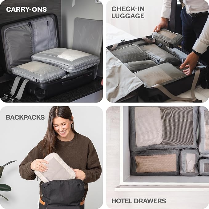 Aerotrunk Compression Packing Cubes for Travel - Luggage Organizer Bags - Double Zipper Packing Cubes for Suitcases (6-Pack, Dark Blue)