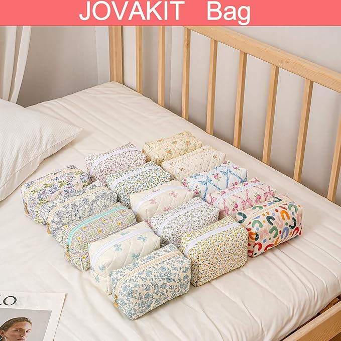 JOVAKIT Square Makeup Bag Cute Cosmetic Bag for Women, Floral Coquette Aesthetic Toiletry Bag, Zipper Make Up Pouch, Travel Make Up Organizer Bag (Yellow Orange Flower)