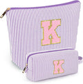 mibasies 2 PCS Initial Makeup Bags for Women: - Birthday Gifts for Teen Girls 11 12 13 14 15 16 Years Old - Preppy Trendy Stuff - Cosmetic Bag for Travel Toiletry - Purple K