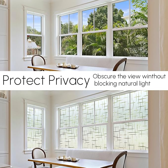 HIDBEA Window Privacy Film, Decorative Staic Cling Frosting Film, Heat Control UV Blocking Non-Adhesive Window Sticker for Home, Cross Pattern,35.4 X 78.7 Inches