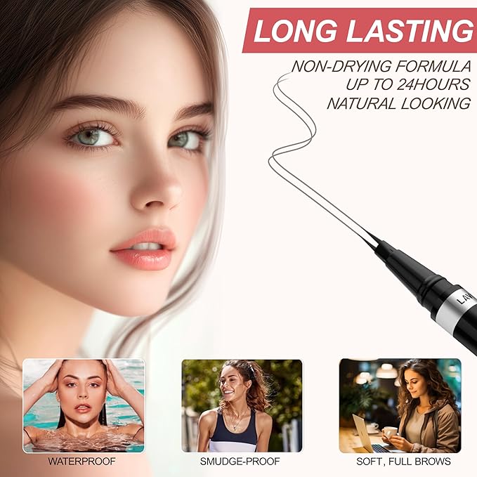 Eyebrow Pencil, 2-in-1 Waterproof Eyebrow Pen, with 2 Tip Microblading Eyebrow Pencil and Ultra-Precise Brow Pencil, with Eyebrow Brush, Eyebrow Pencils for Women, Natural Hair-Like Brows - Grey