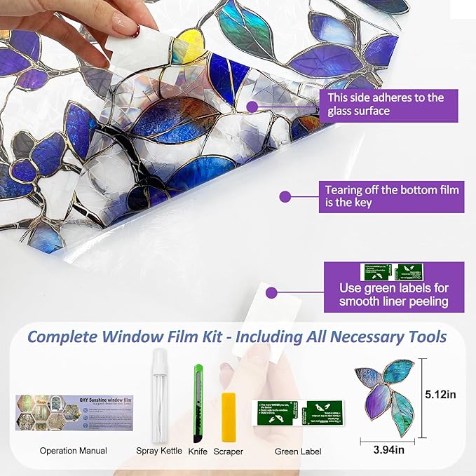 Stained Glass Window Privacy FilmDecorative Rainbow Static Clings -ldeal for Home &Office,Adhesive-Free,Removable, Uv-Blocking (Purple Rainbow, 45.2 X 157.4 in)