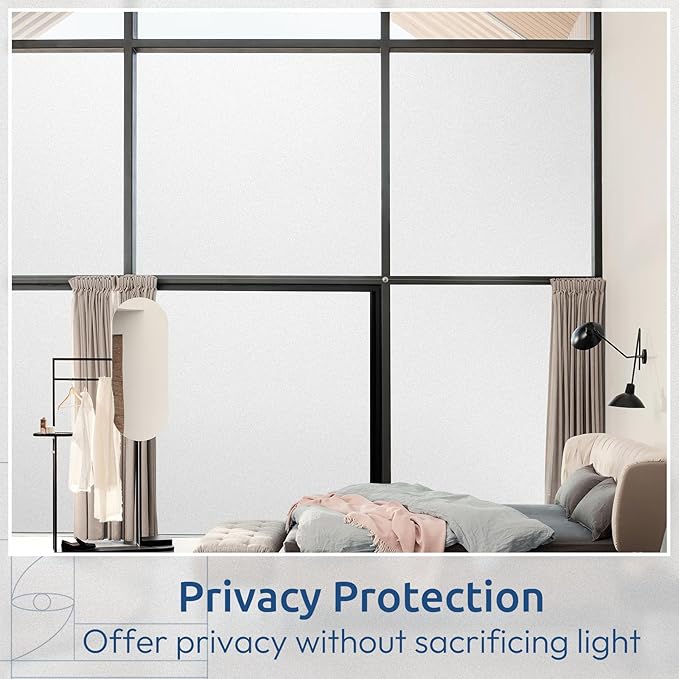 rabbitgoo Window Privacy Film, Non-Adhesive Frosted Glass Window Film for Bathroom, Static Cling Heat Blocking Stickers for Home Indoor Opaque Frosting Coverings House Tint, Matte White 23.6" x 157"