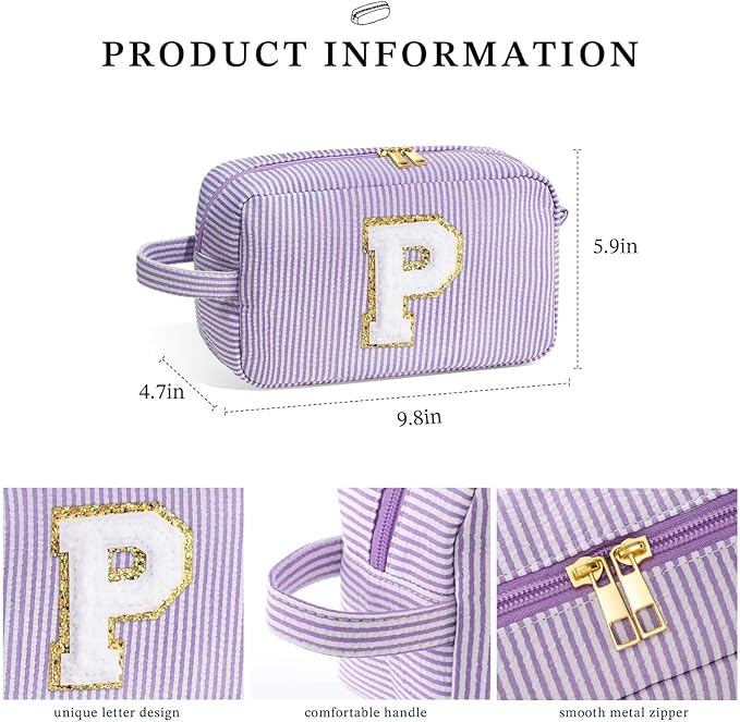 YOOLIFE Birthday Gifts for 4 5 6 7 8 9 10 11 12 13 14 15 16 Year Old Girl Gifts, Purple Gifts for Women Teen Girls Kids Her Daughter, Monogram Initial Girls Makeup Bag, Letter K