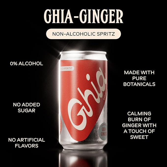 Ghia Non-Alcoholic Le Spritz | Ginger 4-Pack | Canned Mocktail & Cocktail Mixer, Zero Proof Sparkling Apéritif with Soothing Herbal Extracts | No Sugar, No Artificial Flavors, Caffeine-Free