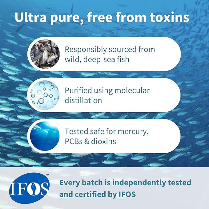 Igennus Ultra Pure Omega 3 Triglyceride rTG Wild Fish Oil 1360mg, IFOS Certified, EPA DHA 1000mg Plus Astaxanthin, Non-GMO, for Men & Women, 180 Softgels