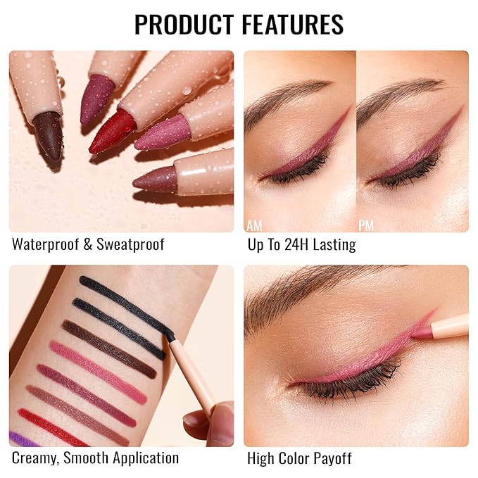 Oulac Waterproof Lipliner Pencil Set - Smooth and Creamy, Retractable Lip Makeup for Precision Application, Vegan & Cruelty-Free, 08+11+LL09