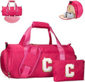 Gifts for Sporty Girl, Girls Travel Duffel Bag, Kids Initial Overnight Bags with Shoe Compartment, Customized Sport Gym Weekender Bag with Makeup Pouch, Birthday Gift for Sister (Letter C)