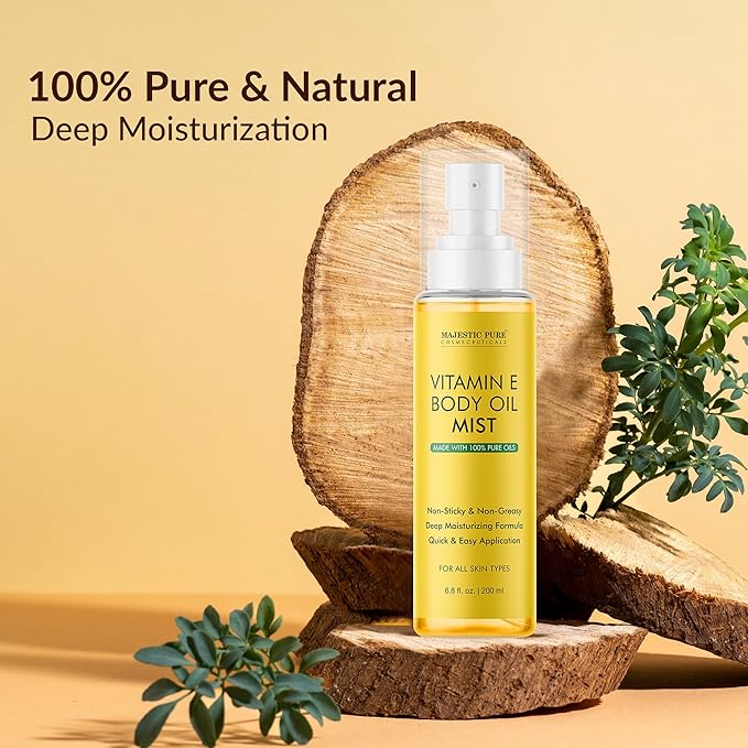 Majestic Pure Vitamin E Oil Body Mist- 100% Pure & Natural - After Shower Body Oils for Women and Men - Scented, Radiant, Skin Therapy Firming Massage Oil - 6.8 Fl Oz
