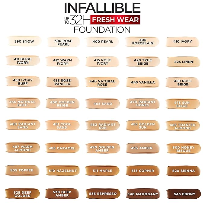 L'Oreal Paris Makeup Infallible Up to 32 Hour Fresh Wear Lightweight Foundation, 505 Toffee, 1 Fl Oz, Packaging May Vary