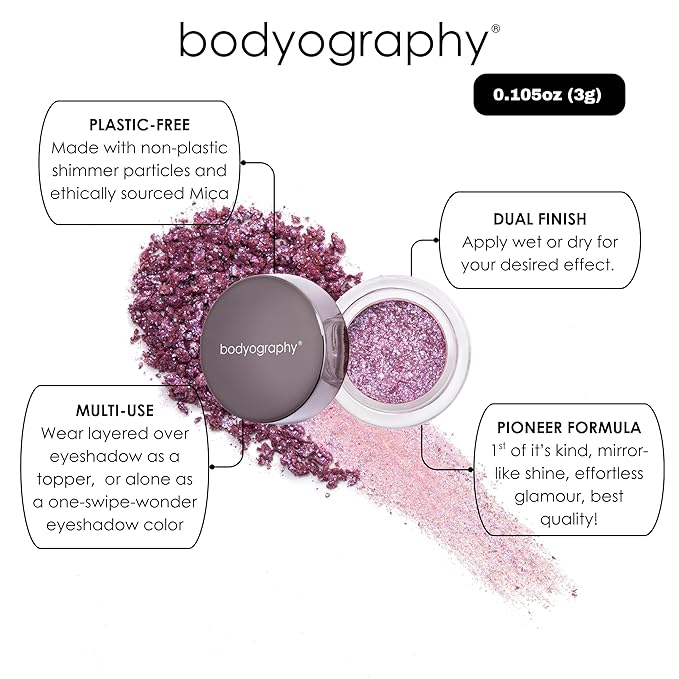 Bodyography Glitter Pigment Eye Shadow | Long Wear Shimmer Eyeshadow | Vegan, Talc & Paraben Free | Cream Powder Formula | Spectra (Navy) 1.5 g