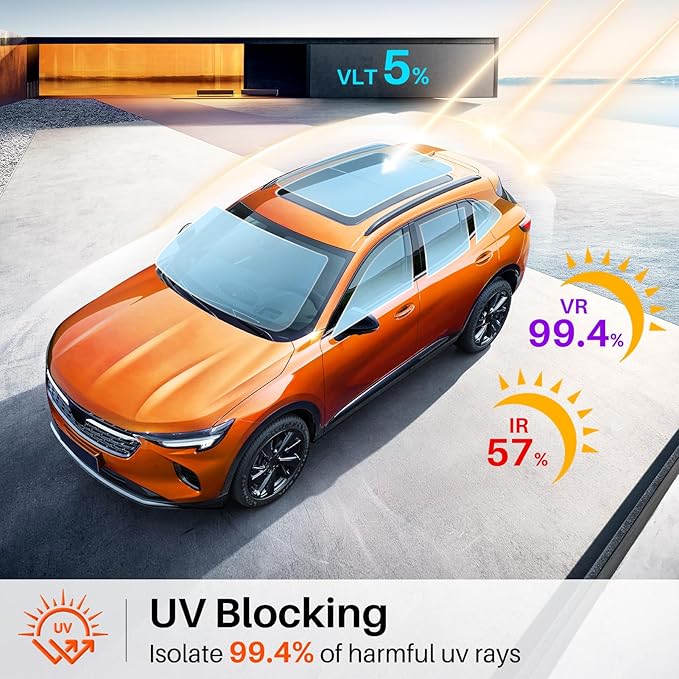 5% Percent Car Window Tint, 5% VLT Nano Ceramic Window Roll 30" Inch x 20'Ft, Automotive Tint for Privacy Sun & Glare Protection UV Heat Blocking, Scratch Resistant 5-Layer