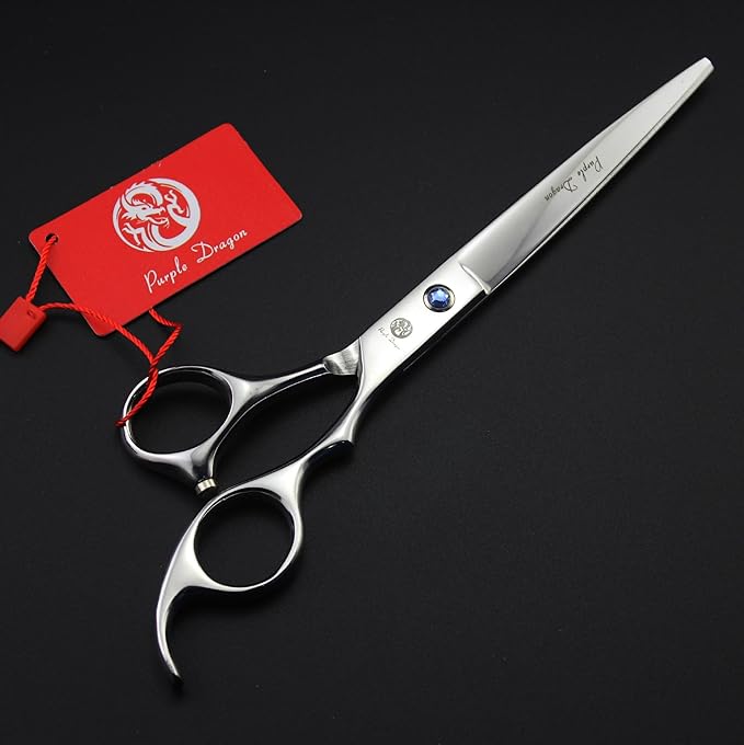 Purple Dragon 8 inch 3 in 1 Professional Pet Grooming Thinning Scissors - Upward Curved Shears and Dog Hair Cutting Scissor - Perfect for Pet Groomer or Family DIY Use (Silver)